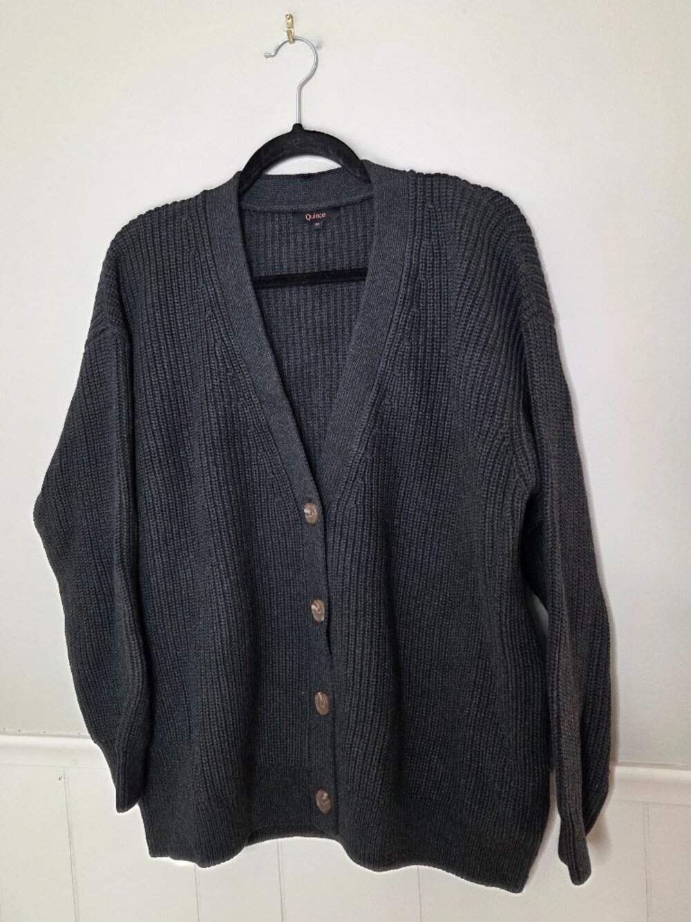 QUINCE Charcoal Grey 100% Organic Cotton Oversized Boyfriend Cardigan